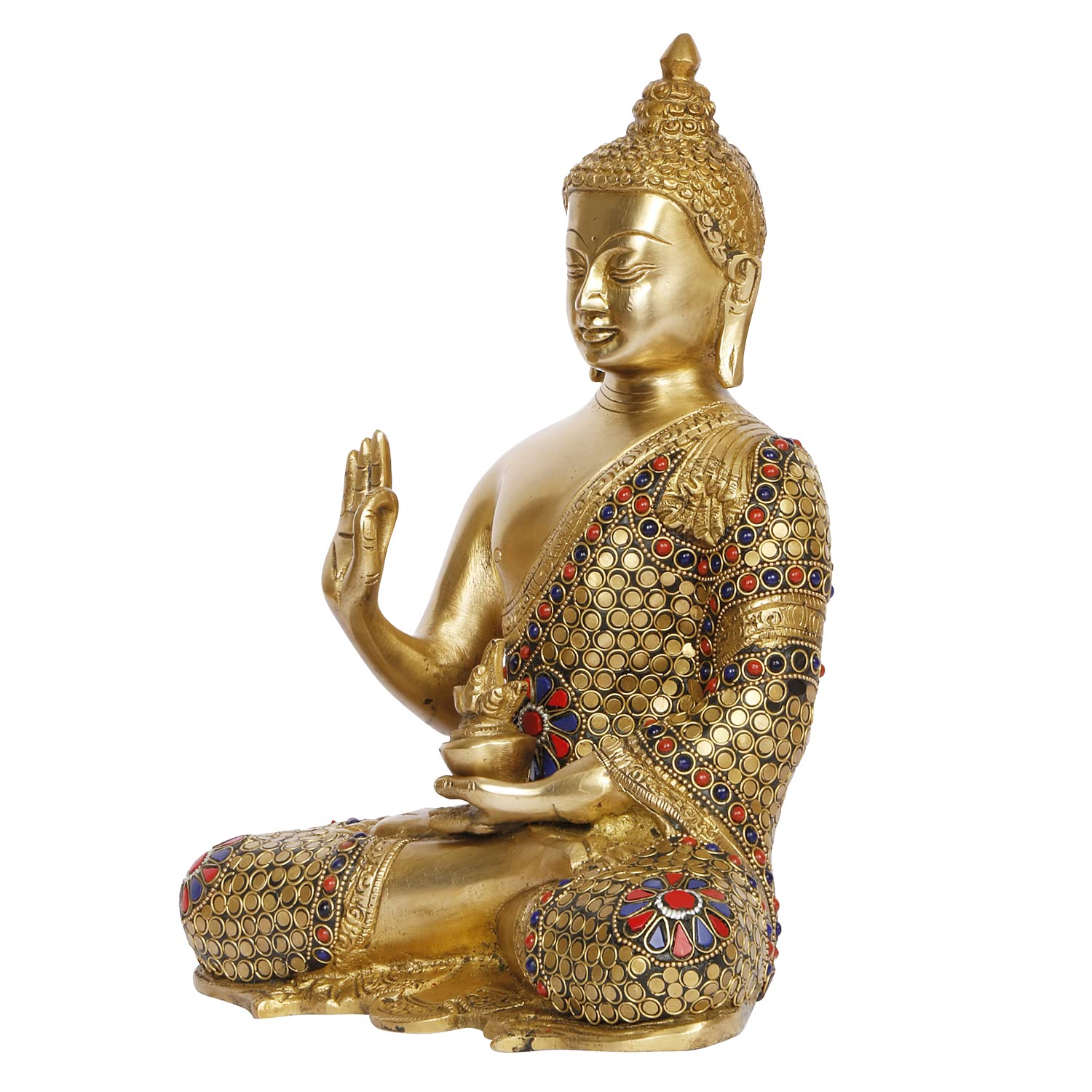 ARTVARKO Blessing Buddha Brass Idol with Inlay Statue with Sacred Kalash Decorative Buddhism Buddha Showpiece Figurine Home Décor Diwali Gifts 10 Inch.