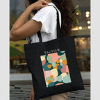 Peach Blossom Printed Cotton Zipper Tote Bags | CBAG - WHT-SEVEN JUNG_BLK-FAUVISM