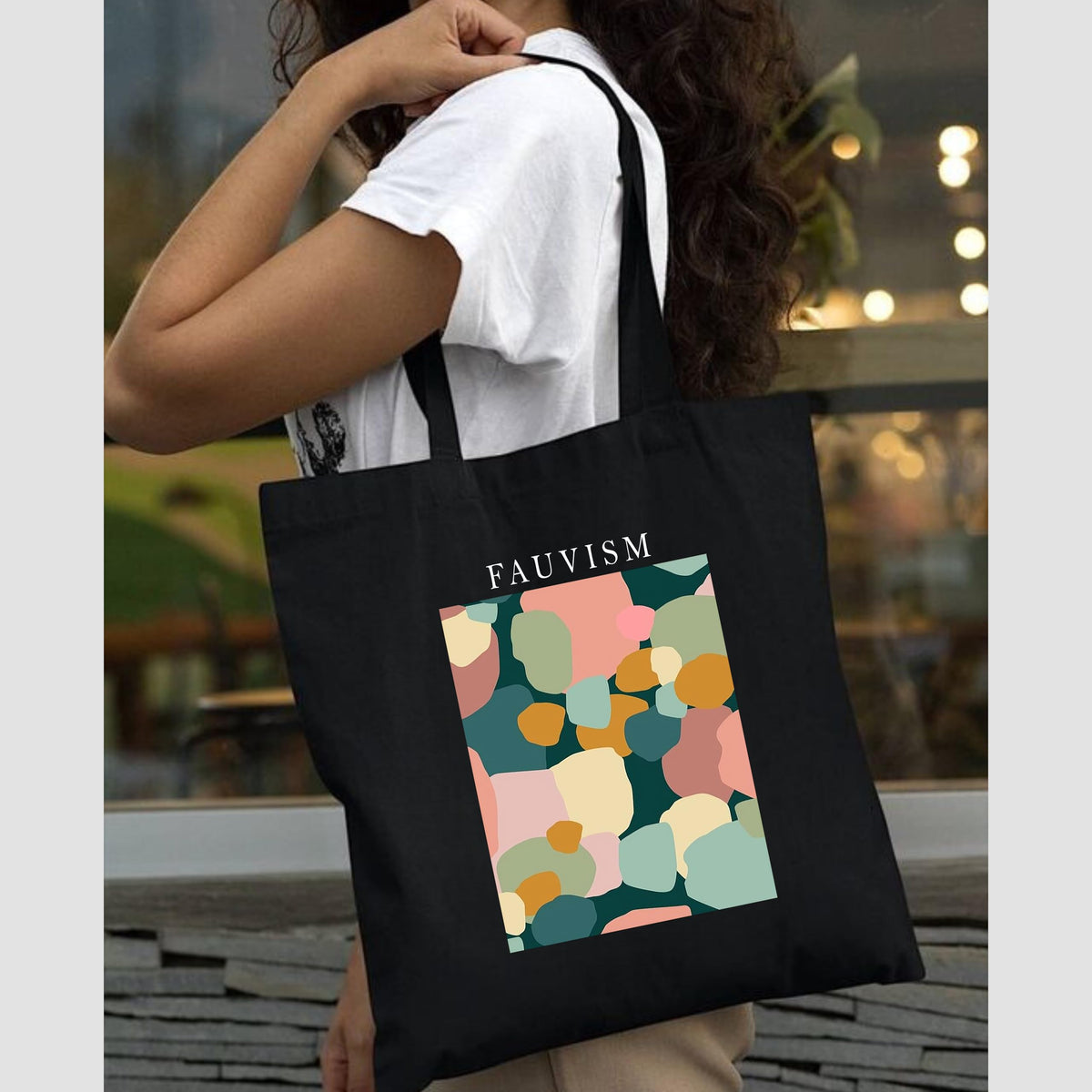 Peach Blossom Printed Cotton Zipper Tote Bags | CBAG - WHT-TAYLOR SWIFT_BLK-FAUVISM