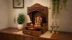 Wooden Pooja Mandir with Drawer, Shri Ganeshay Namah Carved Size 18x12