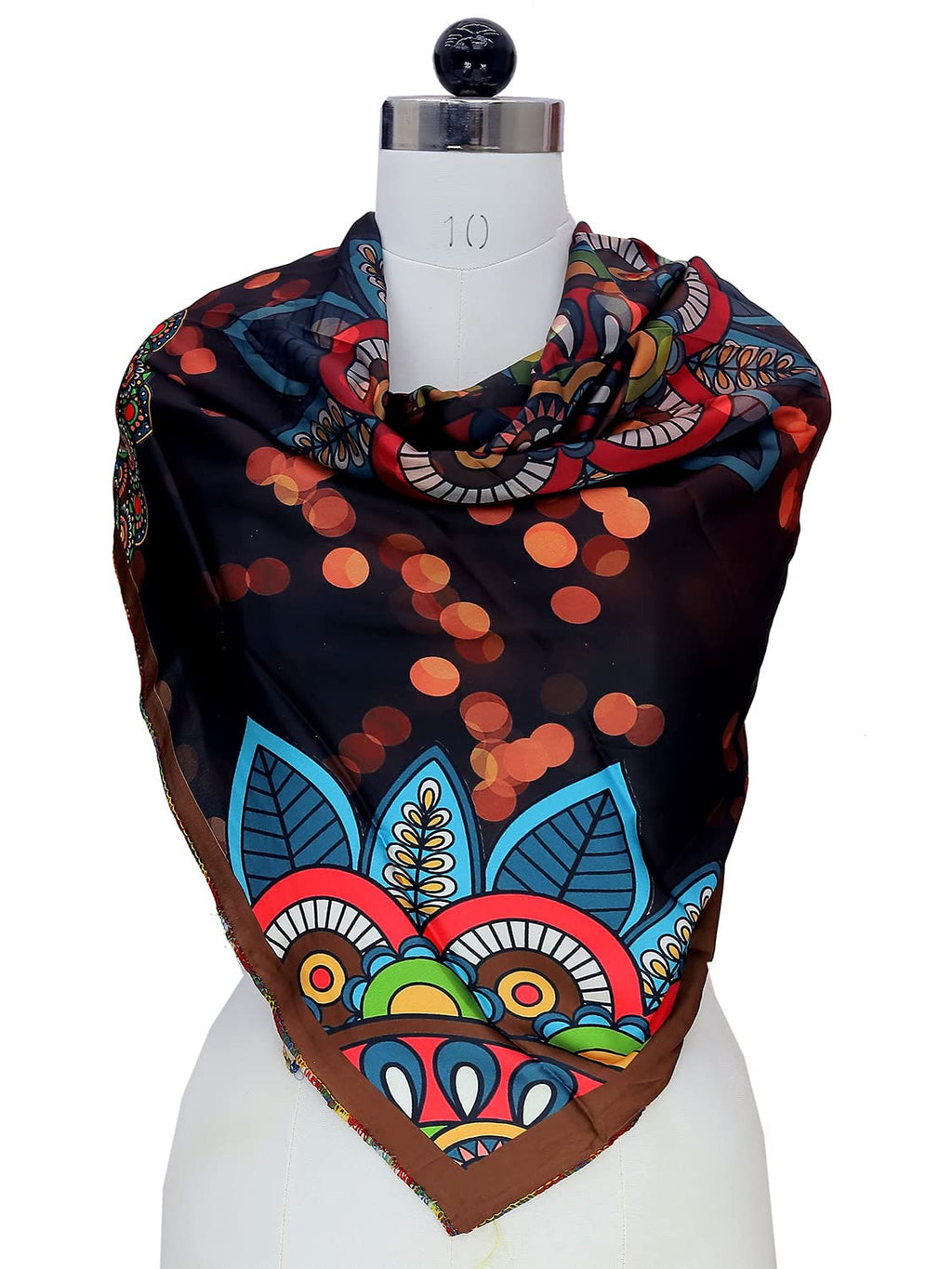 leeza store Women's Dark Navy Blue Silk Scarf For Women – 40X40 Mandala Floral Digital Print, Elegant Soft Satin Wrap, Stylish Neck & Head Accessory