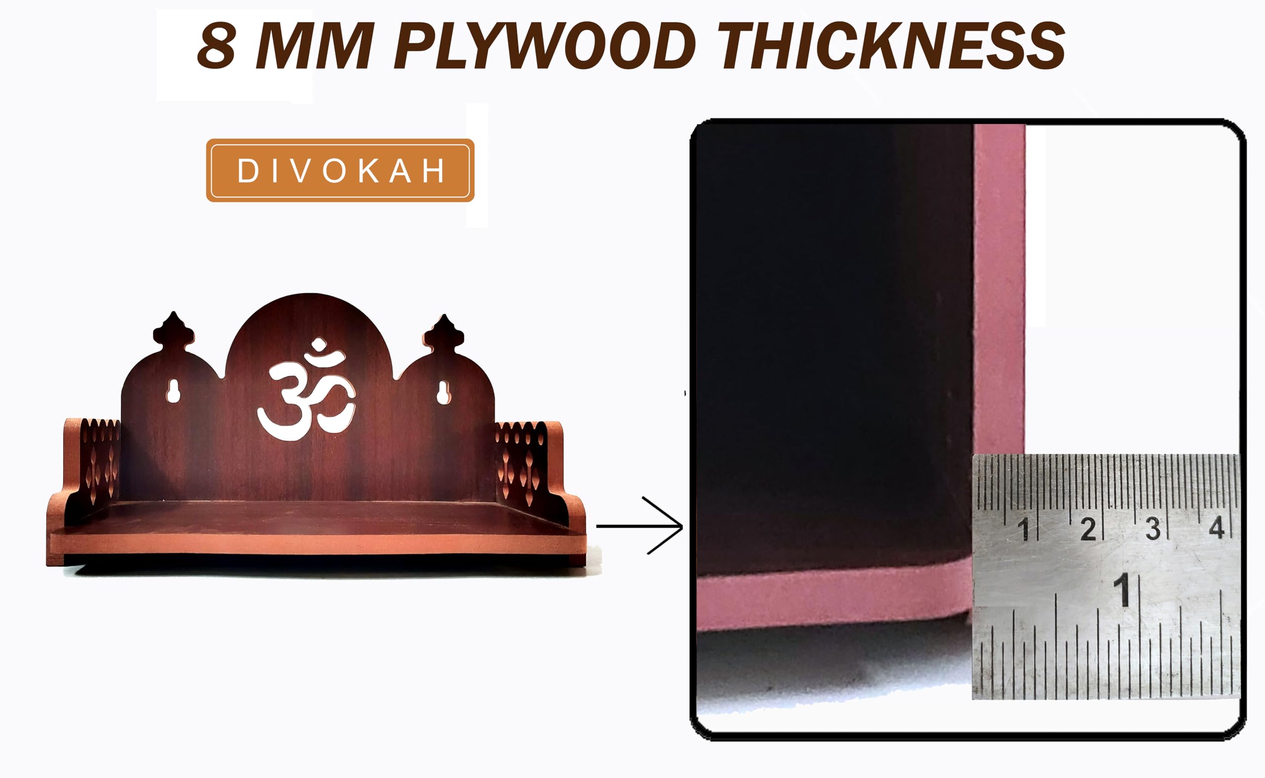 DIVOKAH® Plywood Small Wooden Temple for Home Office and Shop/Wall Hanging Temple/sinhasan/Pooja mandir/Pooja Stand/Hindola (8 MM Plywood Thickness) (BR_3G)