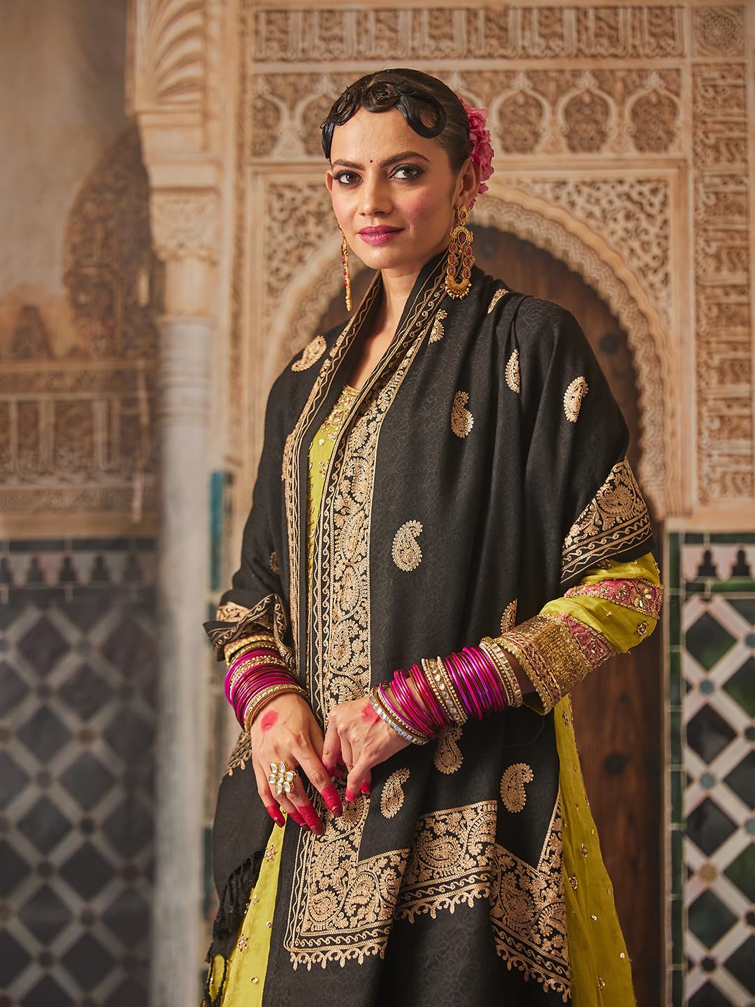 Pashmoda Women Naqsh Kashmiri Aari Embroidery Stole, Shawl, & Wrap, Luxury Pashmina Evening Wrap (Size: 71X203 CM)