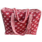 Bazaar Bhoot Edition Premium Cotton Quilted Shopping Tote Bag - Multipurpose Long Lasting Foldable Reusable Bag with zipper for Shopping, Travel & Daily Use - Made in India (Dark Pink)