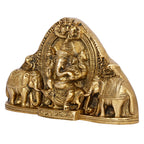 SVARUP Brass Gaja Ganesha Lord Ganesh Sitting on Rat with Elephants Idol Wall Hanging Table Top Murti for Home Entrance.