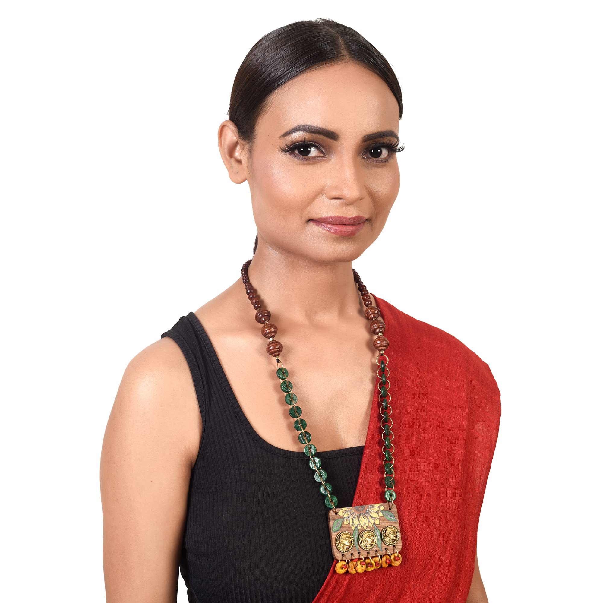 AAKRITI ART CREATIONS Indigo Wanderer Handcrafted Ethnic Necklace for Women | Boho Beaded Pendant | Boho Pendant Necklace for Women | Handmade Jewellery Gift