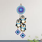 Artvibes Penguin Family Evil Eye Wall Hanging Decor for Kids Room | Living Room | Bedroom | Cute Nazar Battu Protection Ornament | Positive Energy Wall Accent Gift (WH_85147N)