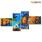 VIBECRAFTS Beautiful Scenery Of Couple Dating 4 Pieces Canvas Wall Painting Fitted With Wooden Frame For Home | Office | Living Room | Gifts (PTVC4Pcs3_15502)