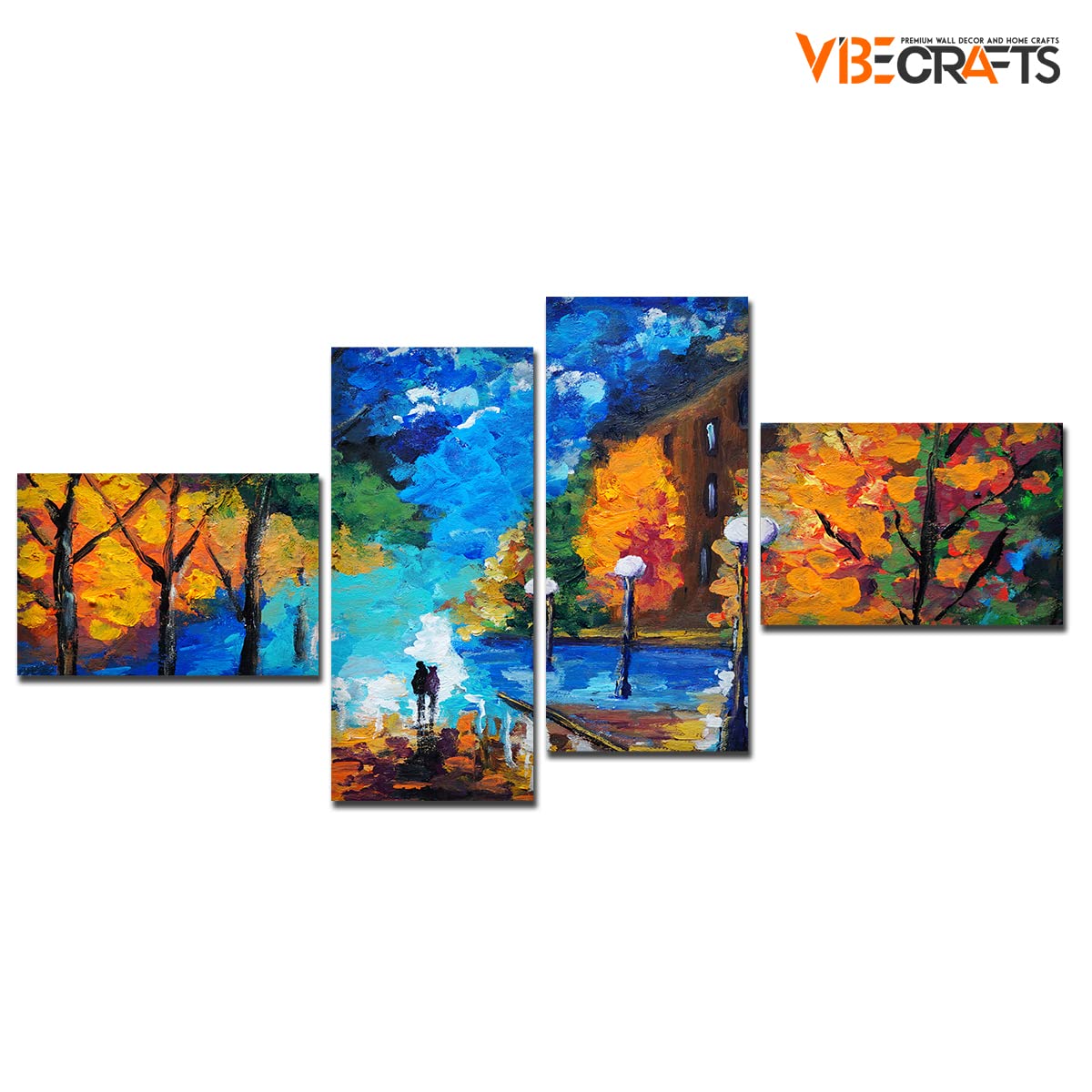 VIBECRAFTS Beautiful Scenery Of Couple Dating 4 Pieces Canvas Wall Painting Fitted With Wooden Frame For Home | Office | Living Room | Gifts (PTVC4Pcs3_15502)