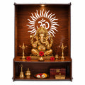 KATHORWARES Wooden Temple with LED Spot Light | Pooja Mandir Stand for Home | Puja Mandir with Smart Lock System & Hang Hole | Decorative Wooden Temple for Home & Office/Shop(Surya Sun)