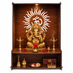KATHORWARES Wooden Temple with LED Spot Light | Pooja Mandir Stand for Home | Puja Mandir with Smart Lock System & Hang Hole | Decorative Wooden Temple for Home & Office/Shop(Surya Sun)
