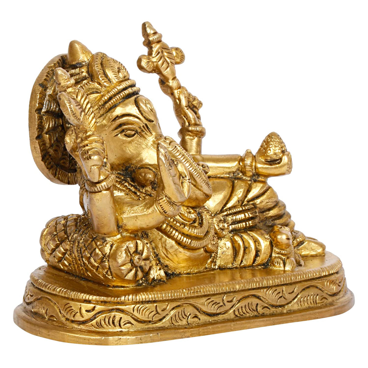 SVARUP Brass Ganesha Resting Blessing Ganesh Idol Showpiece Statue Good Luck & Success.