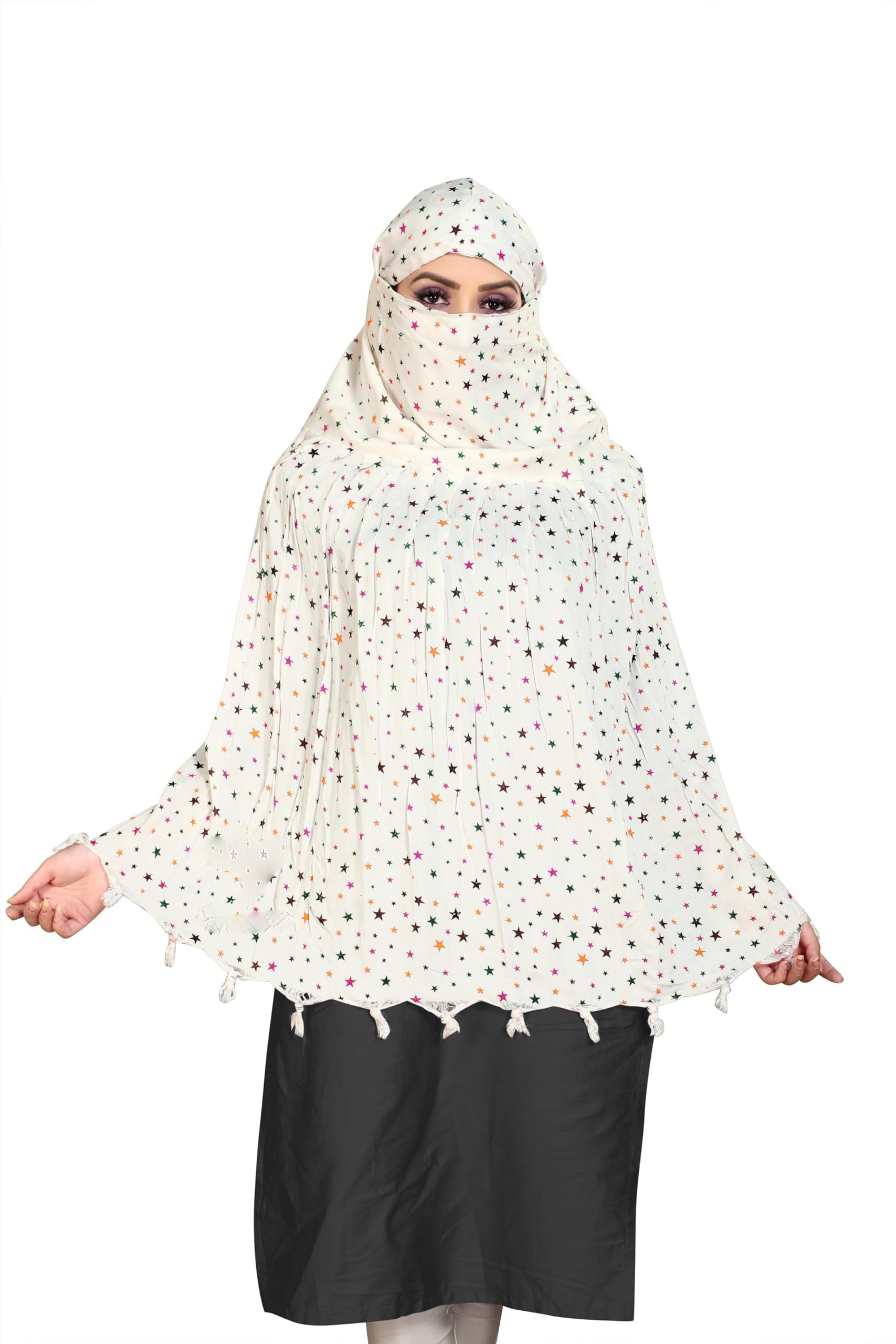Sclout Soft Cotton Breathable Sun Protection Scarf Dupatta Usable for vehicle Driver | White Printed Design Stoles | Universal Size | For Girl & Women | Light Weight (Scarf - Star)