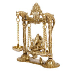 SVARUP Brass Ganesha On Jhoola Swing with Hanging Diya Showpiece, Beautiful Handcrafted Brass Ganesh Statue 9 Inch