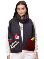 Pick Ur Needs Women Winter Woolen Muffler with Trendy Patch Design Soft Warm Knitted Scarf for Girls & Ladies Stylish Casual Mufflers (Dark Grey)