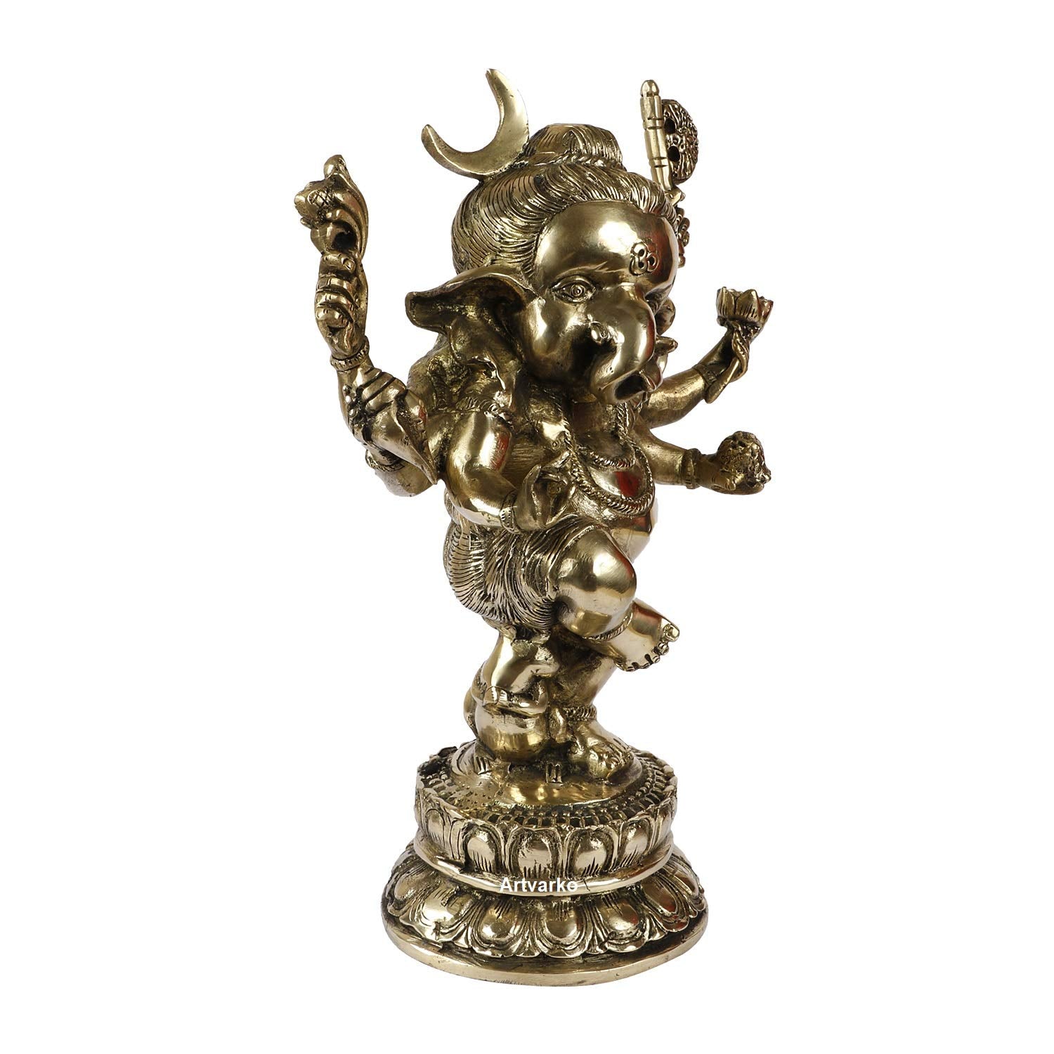Artvarko 15 Inch Big Brass Dancing Ganesha Idol Six Arms Moon on Ganesha Head Puja Sculpture Home Office Gifts Decor