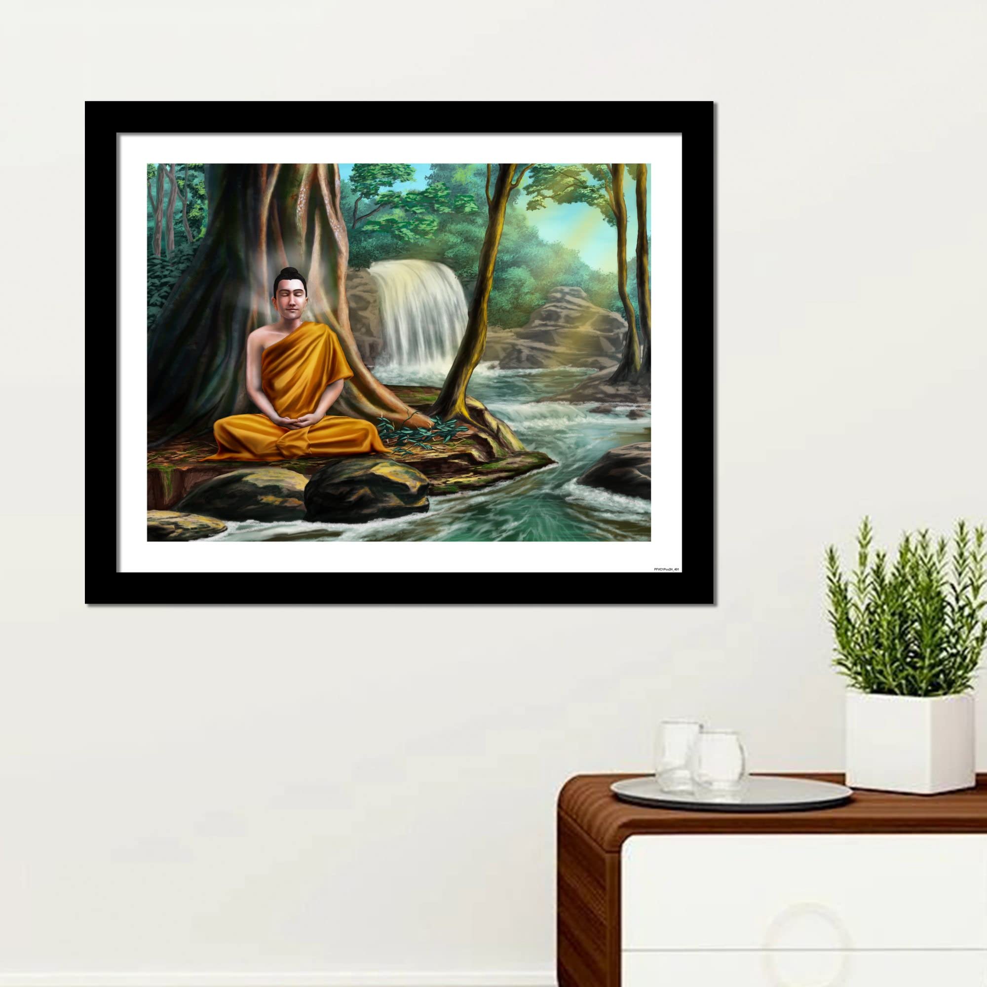 VIBECRAFTS Premium Wall Frame Painting of Peaceful God Buddha Digital Reprint Posters with Synthetic Wooden Frame Home, Office Decorative Gift Item(15 inch x 12 inch)(PFVC1Pcs2H_401)