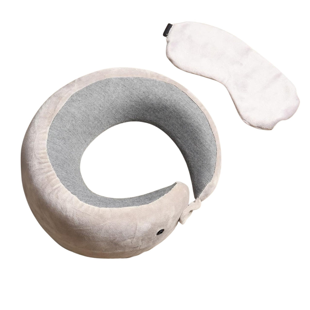 Billebon Memory Foam Neck Pillow with Cooling Gel, Snake Shape Travel Pillow with Snap Button, Neck Rest for Travelling & Flight Travel, Ergonomic Support for Comfort & Pain Relief, Black, Combo