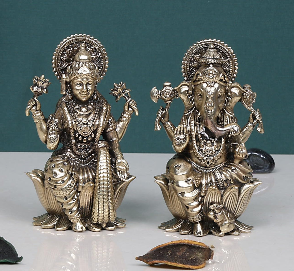 ARTVARKO Fine Brass Laxmi Ganesha Idol Lakshmi Ganesh Murti Statue Pooja Gift and Home Décor (Size 6x5x10 cm)