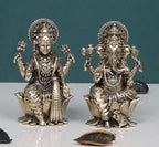 ARTVARKO Fine Brass Laxmi Ganesha Idol Lakshmi Ganesh Murti Statue Pooja Gift and Home Décor (Size 6x5x10 cm)