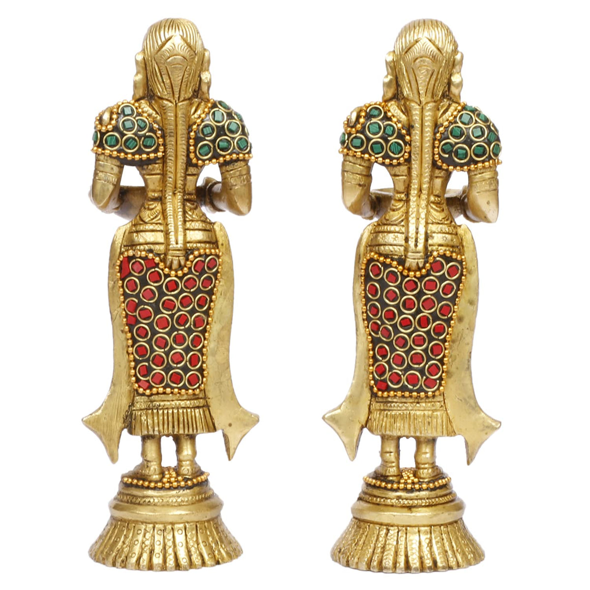 Artvarko™ Paavai Vilakku Deepam Welcome Diya Lady Pair (2 Pcs) Brass with Inlay Laxmi Deepluxmi Puja Diwali Oil Lamp Pooja Home Décor Gift 8 Inch