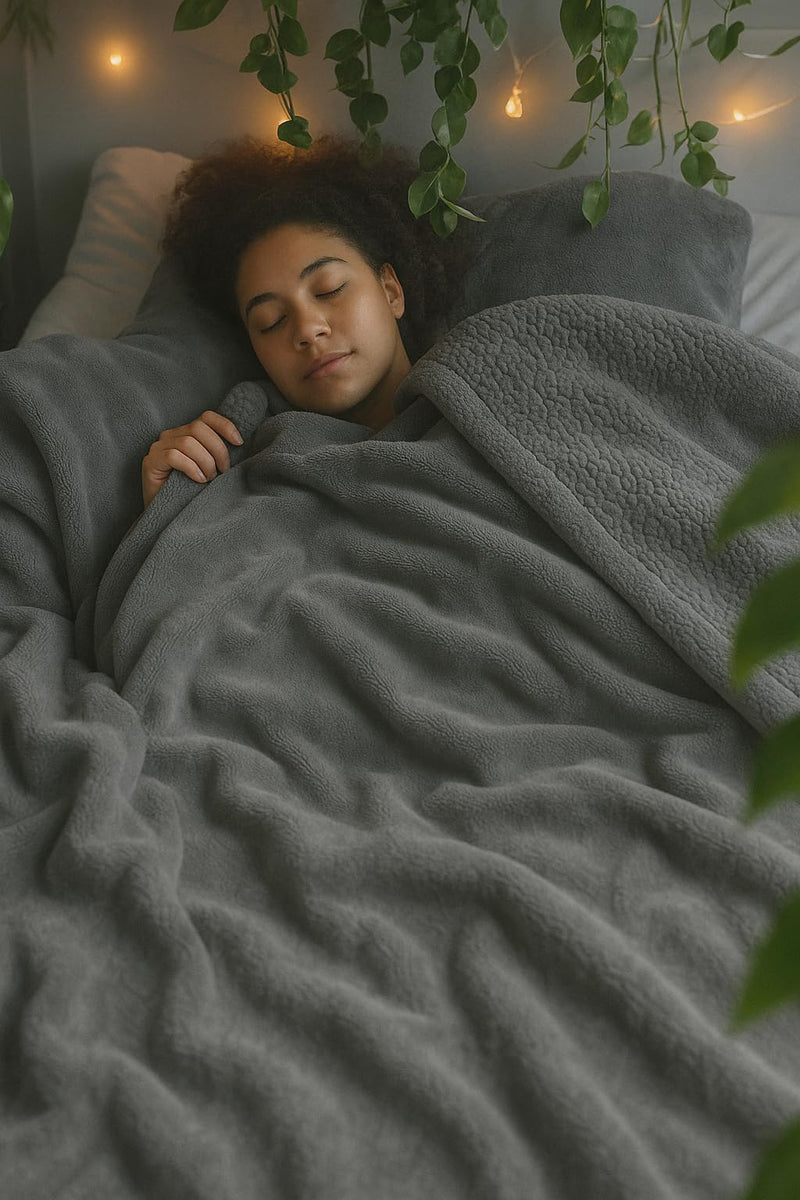 A Brand New - Umi Polyester Micromink Summer Ac/Mild Winter/Heavy Winter Sherpa Blanket Super Soft Flannel Solid/Plain, Grey & Grey, Size 220 X 228 Cms (Double), 200 TC Kafalo