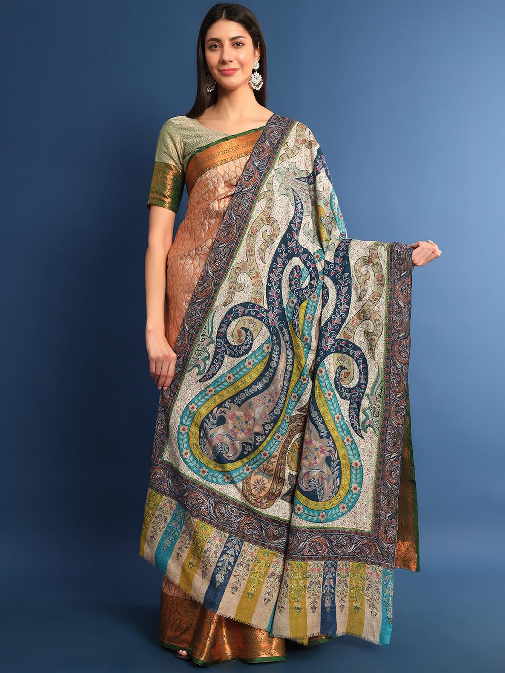 Pashmoda Women Mehar Fine Wool Fabric Pashmina Kalamkari Embroidered Shawl, Stole and Wrap, Sustainable and Natural Fabric, Heritage Kashmiri Pashmina(Size 45x90)