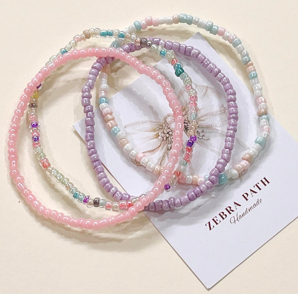 ZEBRA PATH 4 pieces Pastel Beaded Bracelet Set for Women & Girls | Handmade Elastic Seed Bead Bracelets | Cute Stackable Multicolor Jewelry | Minimal Aesthetic Everyday Accessories | Y2K Jewellery | Pinterest Bracelets