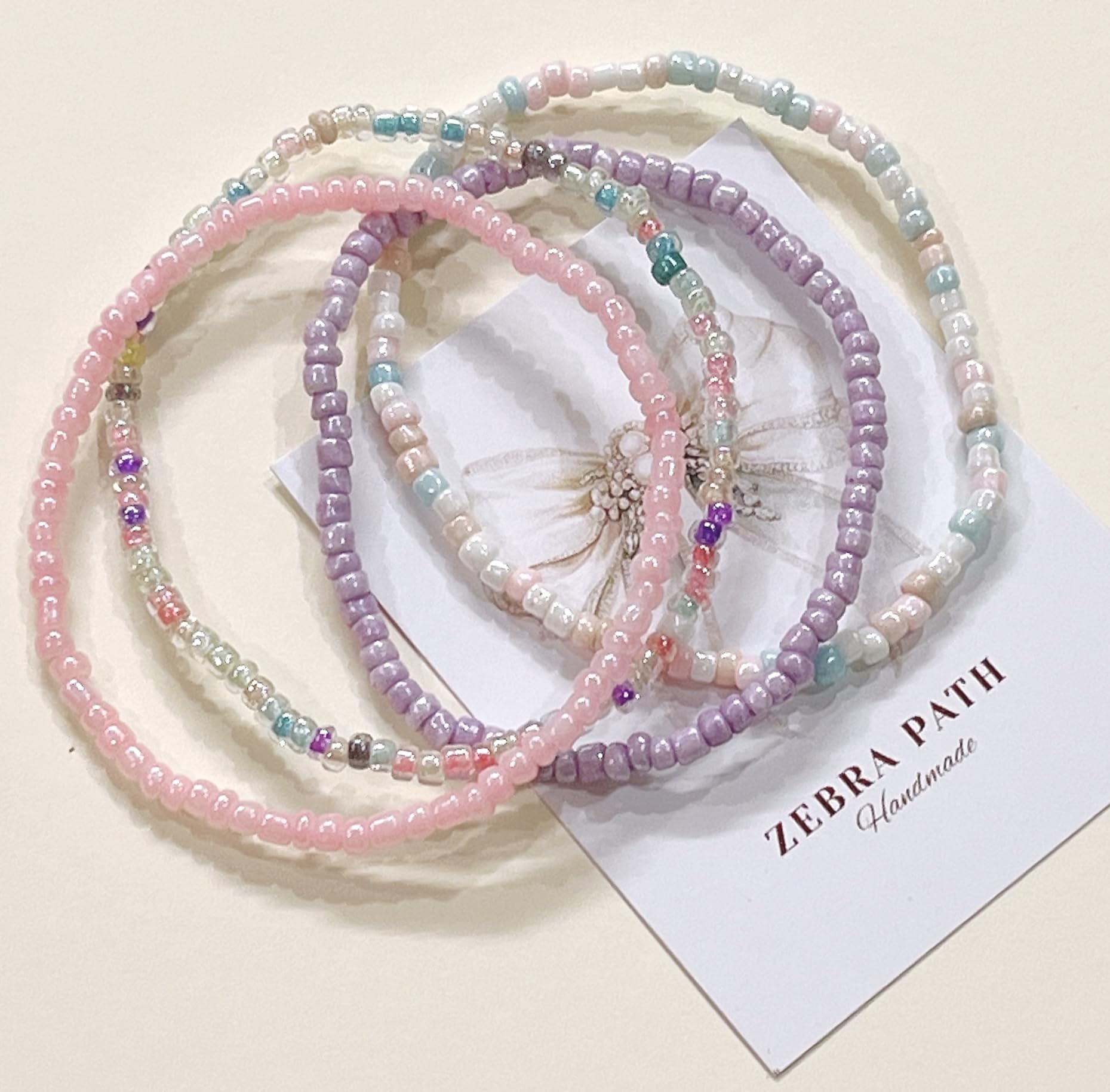 ZEBRA PATH 4 pieces Pastel Beaded Bracelet Set for Women & Girls | Handmade Elastic Seed Bead Bracelets | Cute Stackable Multicolor Jewelry | Minimal Aesthetic Everyday Accessories | Y2K Jewellery | Pinterest Bracelets