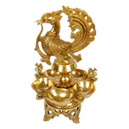 Svarup 12 Inch Gold Color Brass Peacock Diya: Perfect for Home Temple Aarti, Camphor Burn, and Table Mandir