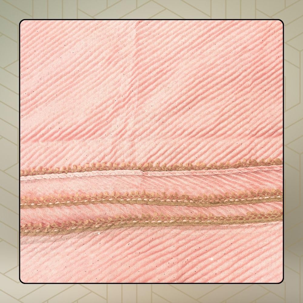 FAHABO Scarf Woman Pleated Cotton with Glitter and Lace Border Scarves | Hijab Scarf | Headscarf | Neck Scarf | Stoles | Wraps (Peach)