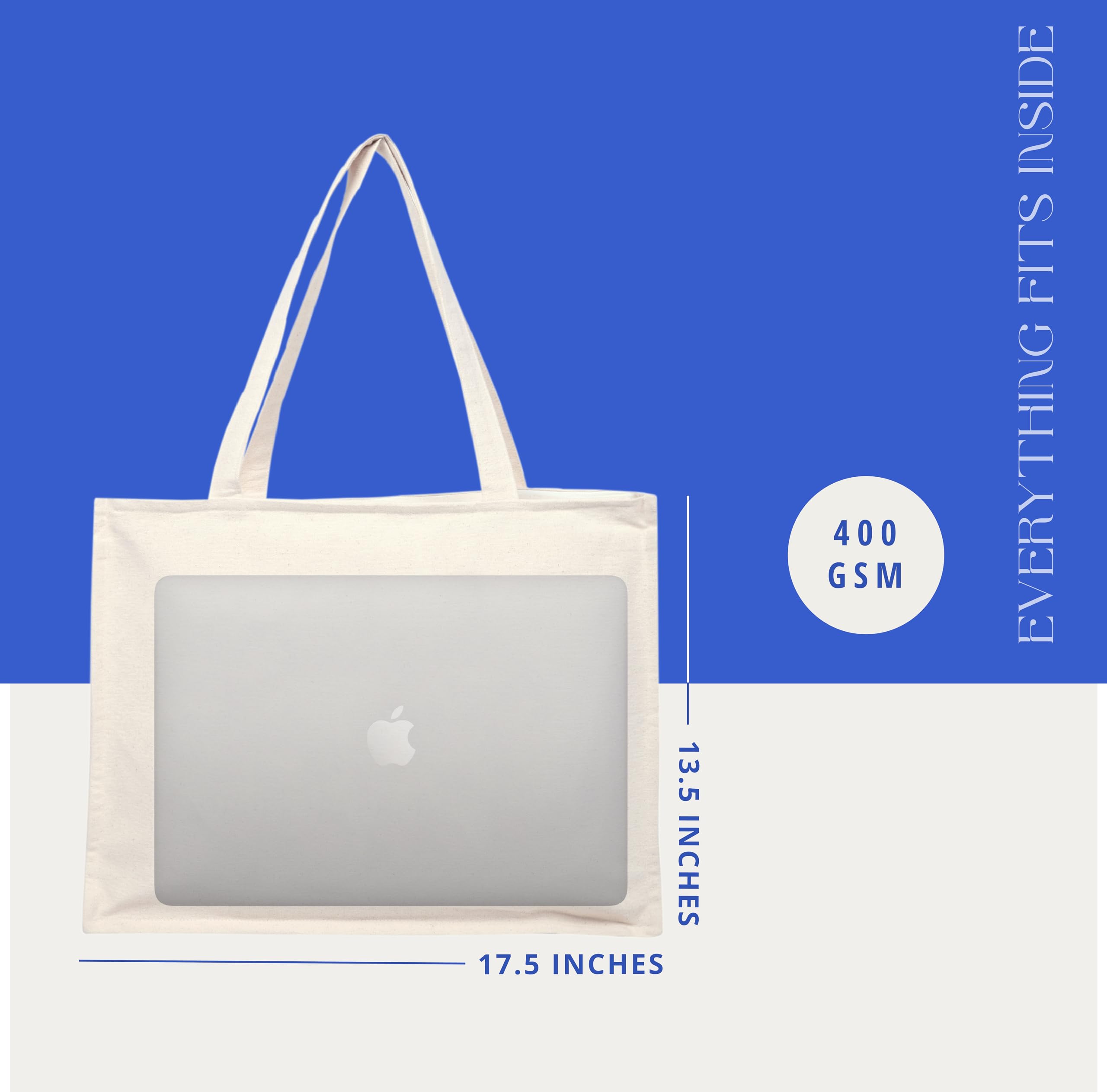 Ecotribe Heavy Duty Canvas Cotton Tote Bag, 35x45 cm, Large Capacity Shoulder Handbag for Office and Travel (blue)