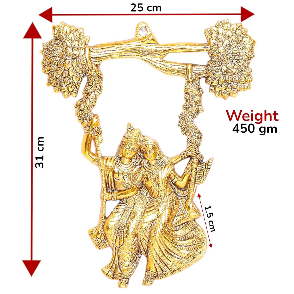 KridayKraft Radha Krishana Murti on Swing Jhula Metal Statue Gold Antique Finish So Looks Very Beautiful for Decor Your Home,Office Walls,Showpiece Figurines,Religious Idol Gift Article...