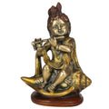 SVARUP Brass Krishna Bhagwan Sitting on Counch Shankh in Multi Color Height 8 Inch