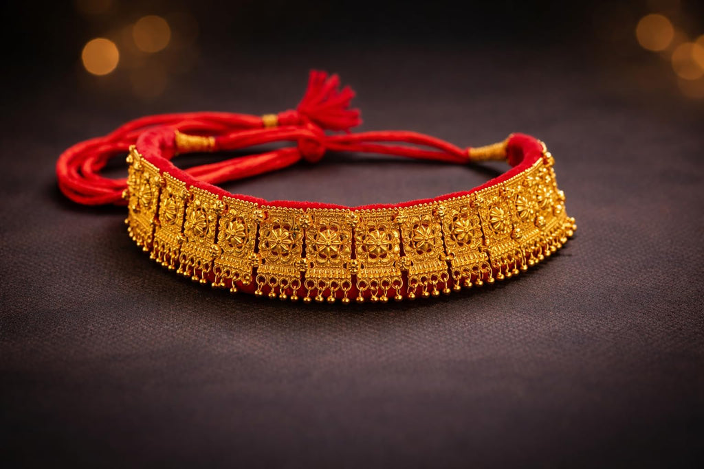 Traditional Galoband Necklace |Red Velvet Choker Necklace | Handmade Uttarakhand Ethnic Jewelry for Women
