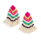 Young & Forever Gift Women's Special Boho Carnival Sea Island Long Tassel Handmade Pink Statement Beads Dangle Earrings Ethnic Jewelry
