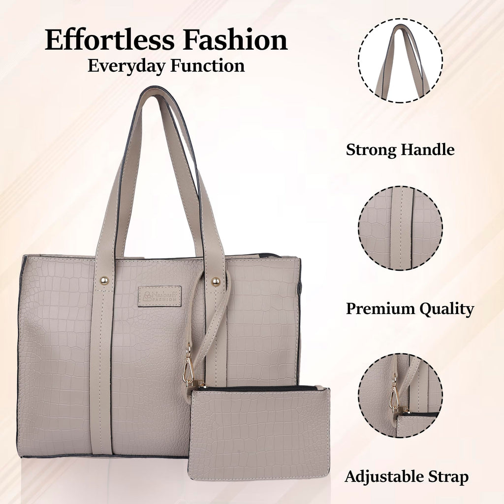 NUBUFF FASHION Womens croco Textured Shoulder Tote Bag (Beige)