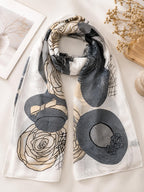 Brightonce Fashion Women’s Abstract Floral Printed Scarf | Beige, Grey & Off White Lightweight Stole Shawl Dupatta | Elegant Head Wrap & Hijab Scarf