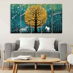 VIBECRAFTS Beautiful White Horses in Forest Premium Wall Painting of Five Pieces For Home|Office|Living Room|Gift (PTVC5Pcs4_8704)