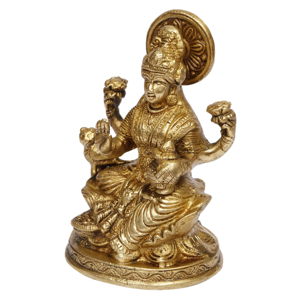 ARTVARKO Laxmi MATA Blessing Sitting on Lotus with Kalash and Owl Lakshmi Luxmi Brass murti for Home Temple 5 Inches.