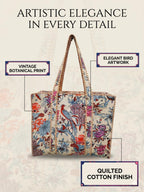 Raj Handicrafts Cotton Printed Tote Bag,Hand Bag Multicolor Quilted Hand Block Floral Printed Women's Carry Bag Shoulder Shopping Tote Bags 18x5.5x16 Inch (Peach 1)