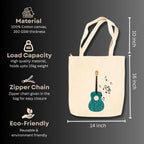 snapiq COTTON 350 GSM Canvas Tote Bag for Women and Girls Thick Fabric with Zipper (Beige, Guitar1)