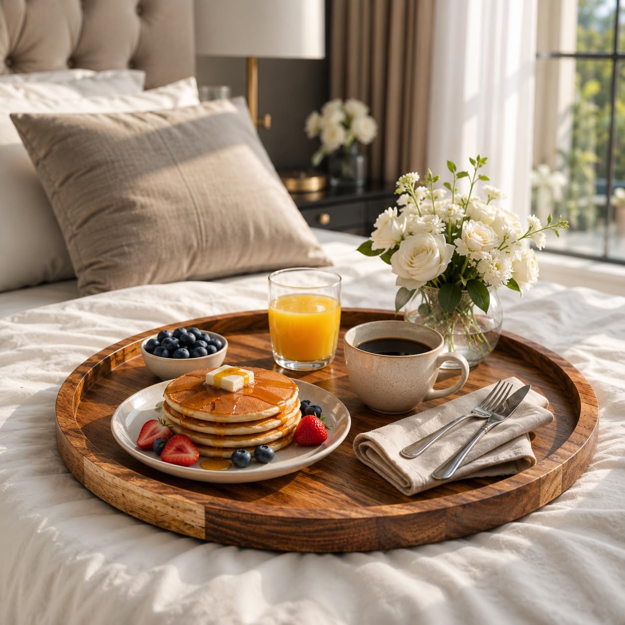 Kundi Rustic Elegance: Wooden Round Tray Versatile Home Decor Accent for Serving and Display Small Wooden Serving Tray, Candle Holder Tray Home Decor, Decorative Trays for Home Decor (Round)