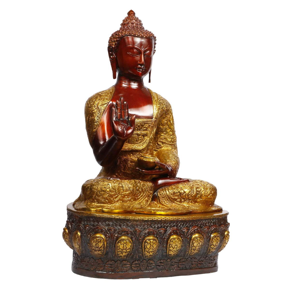 ARTVARKO Big Brass Buddha Statue Buddhism Blessing Pose Handwork Sculpture Tibetan Feng Shui Yoga Home Décor Height 21 Inches