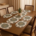 Table Mats Set of 6 with Table Runner - Non Slip, Heat Resistant, Jute Cotton Blend for Dining Room Decor (White Flower) Kafalo