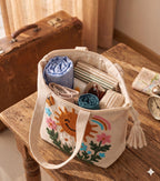 Cotton Tote Bag for Women 16 x 16 Inch | Cotton Canvas Shoulder Handbag with Zipper & Tassel | Reusable Shopping Tote Bag for Office, College, Travel, Grocery & Daily Use | Daisy Print (Design - 3)