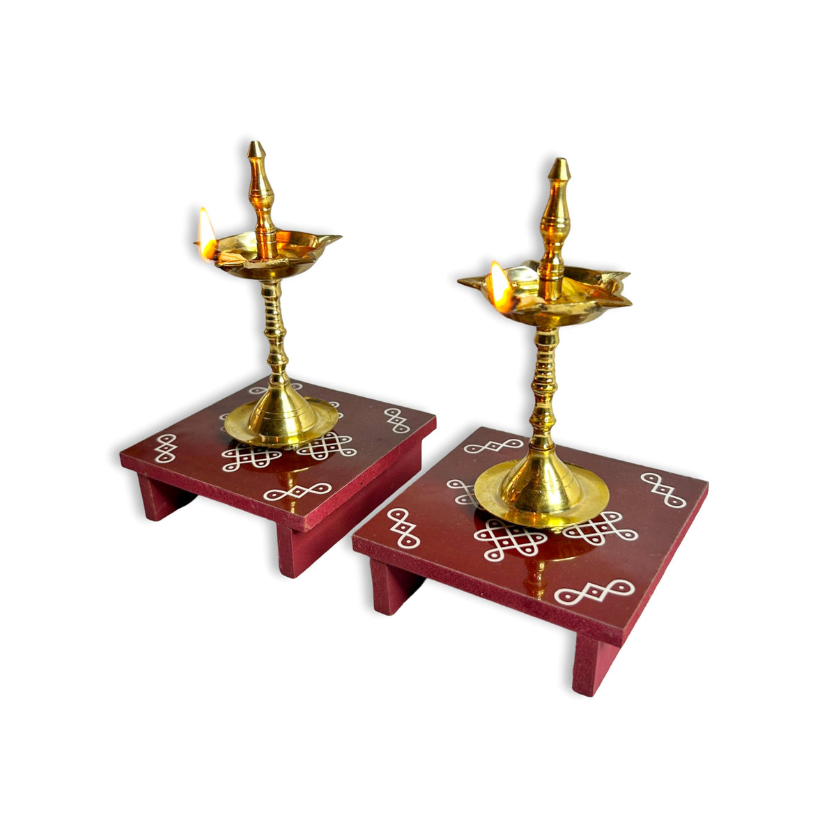 R K Enterprises Puja Chowki | Traditional Chowki with Kolam Design | Wooden Pujja Chowki | Traditional & Durable Decorative for Small Puja Manai Stand at Home | Pack of 4 | Pooja Manai