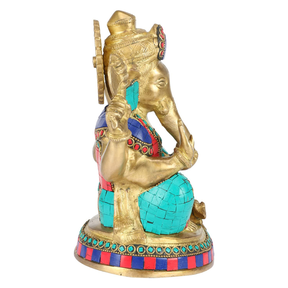 SVARUP Brass Ganesha Idol for Home Decoration Ganpati Statue Murti for Gift Height 8 Inch Weight 3 Kg Color Multicolor