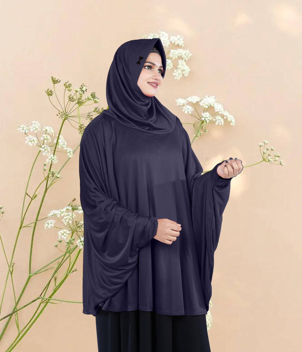 Mehar Hijab's Modest Women's Stylish Instant Sleeve Hijab Solid Polycotton Feel Good Fabric HANANA Sleeve Hijab Free Size (Navy Blue)