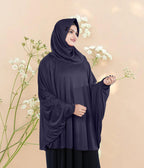 Mehar Hijab's Modest Women's Stylish Instant Sleeve Hijab Solid Polycotton Feel Good Fabric HANANA Sleeve Hijab Free Size (Navy Blue)
